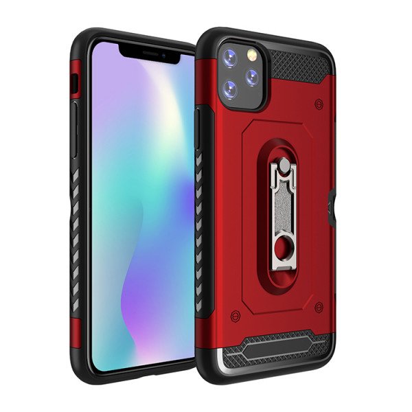 Wholesale iPhone 11 Pro Max (6.5in) Rugged Kickstand Armor Case with Card Slot (Red)